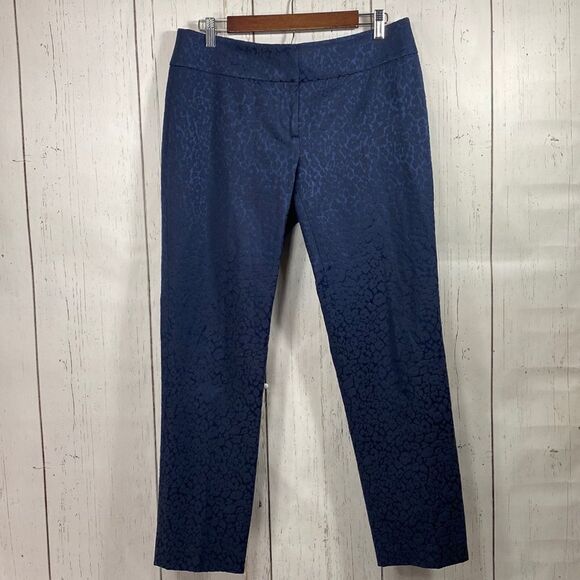 Ann Taylor Loft Marisa Womens Ankle Navy Blue Textured Animal Print Pants - Picture 1 of 16